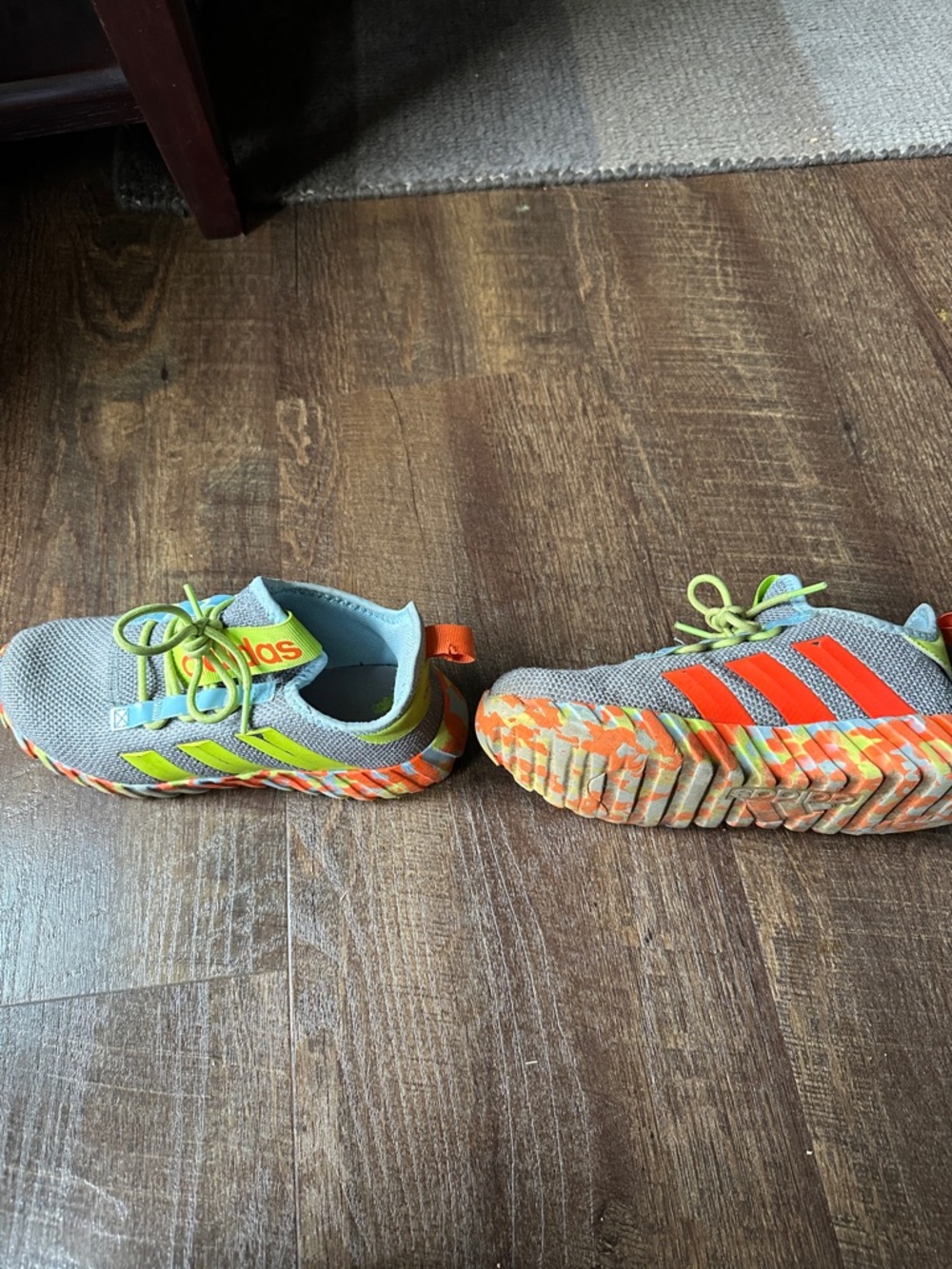 adidas Kids Sneakers - Gray with Neon Orange & Lime Accents